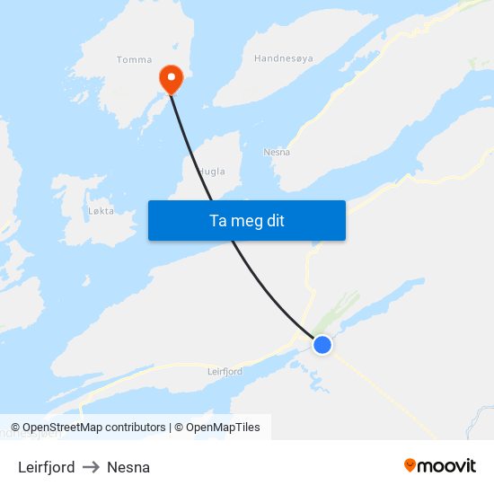 Leirfjord to Nesna map