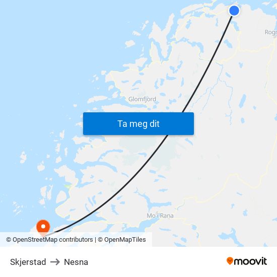 Skjerstad to Nesna map