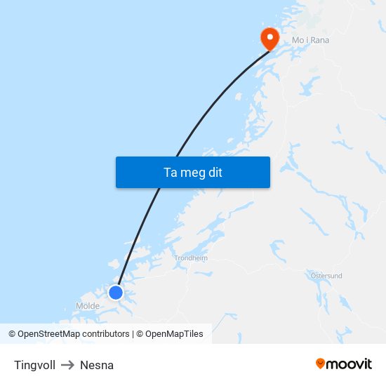 Tingvoll to Nesna map