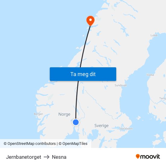 Jernbanetorget to Nesna map