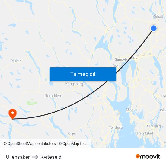 Ullensaker to Kviteseid map