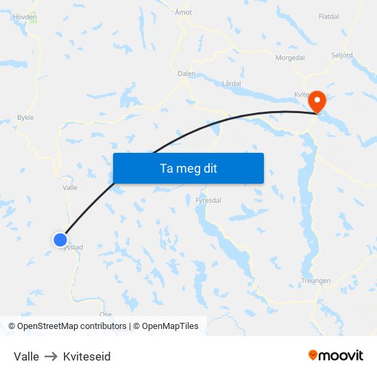 Valle to Kviteseid map