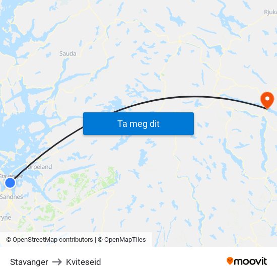 Stavanger to Kviteseid map
