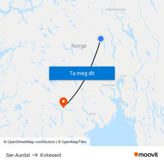 Sør-Aurdal to Kviteseid map