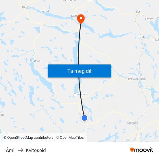Åmli to Kviteseid map