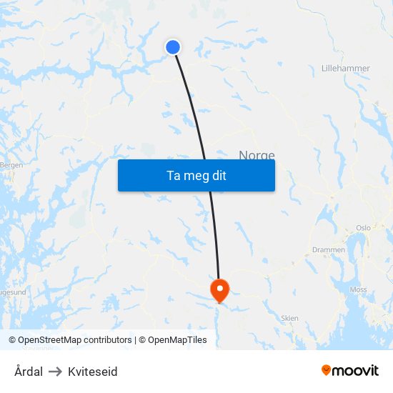 Årdal to Kviteseid map