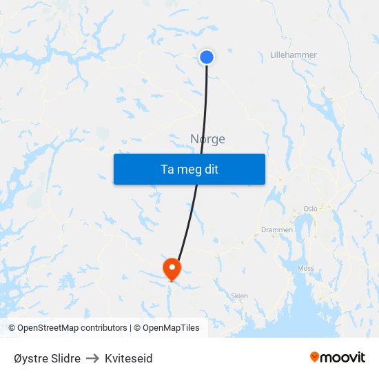 Øystre Slidre to Kviteseid map