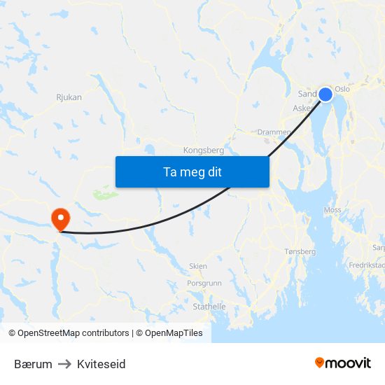 Bærum to Kviteseid map