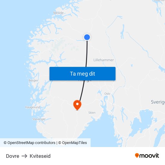 Dovre to Kviteseid map