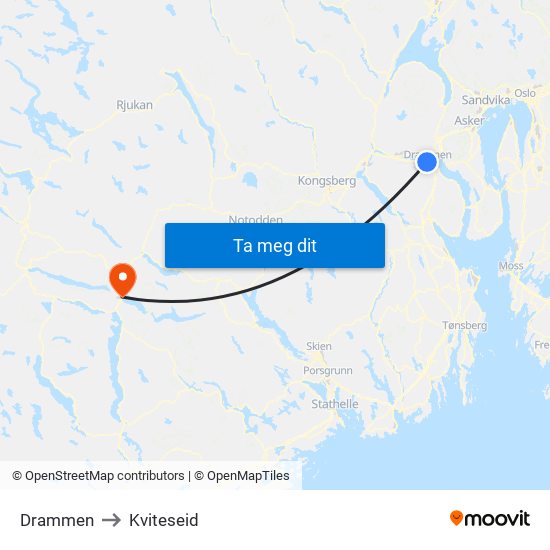 Drammen to Kviteseid map