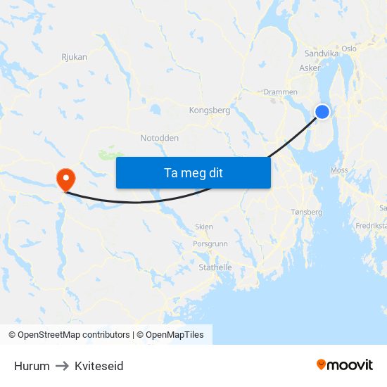 Hurum to Kviteseid map