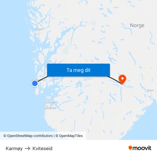 Karmøy to Kviteseid map
