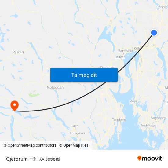 Gjerdrum to Kviteseid map