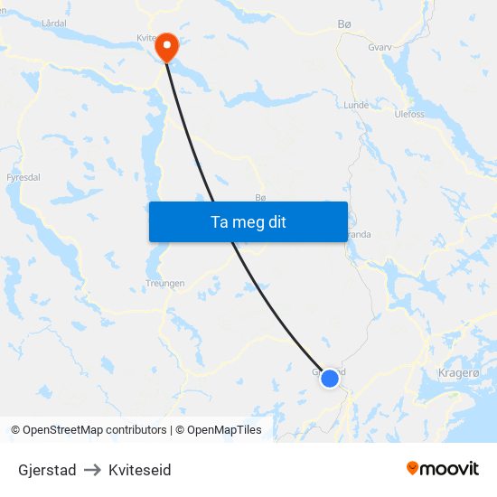 Gjerstad to Kviteseid map