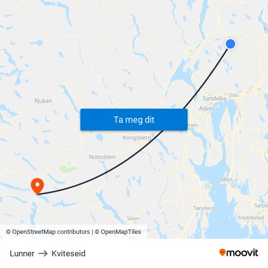 Lunner to Kviteseid map