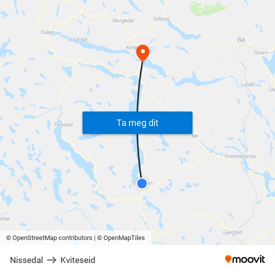 Nissedal to Kviteseid map