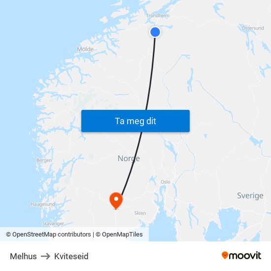 Melhus to Kviteseid map