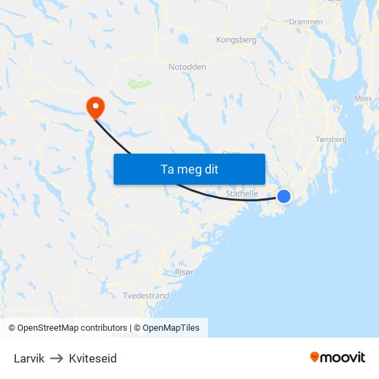 Larvik to Kviteseid map