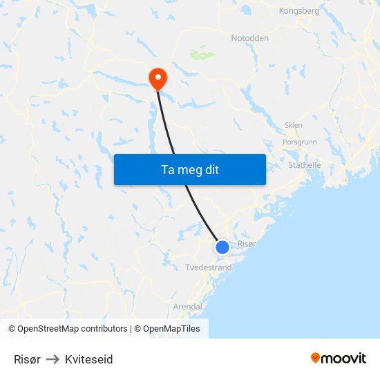 Risør to Kviteseid map