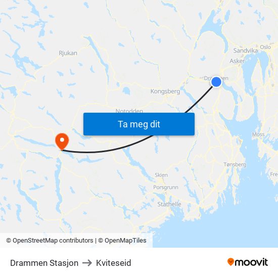 Drammen Stasjon to Kviteseid map