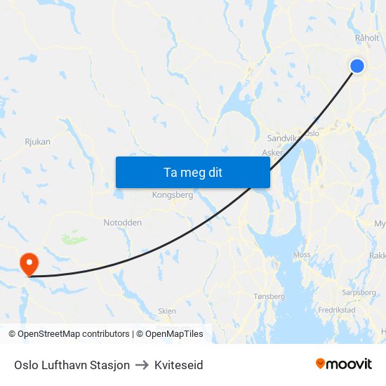 Oslo Lufthavn Stasjon to Kviteseid map