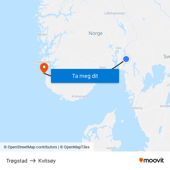 Trøgstad to Kvitsøy map