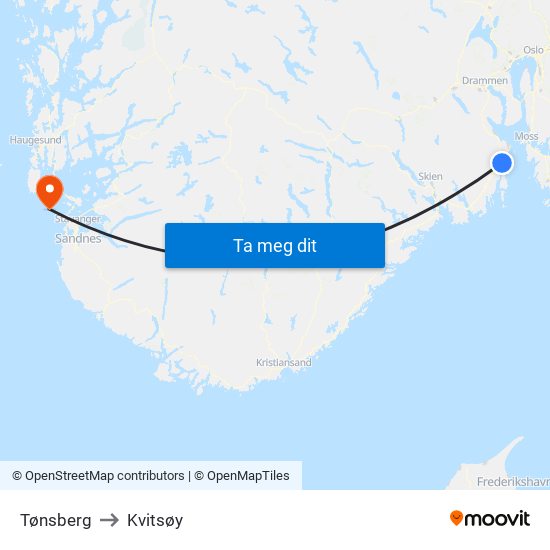 Tønsberg to Kvitsøy map