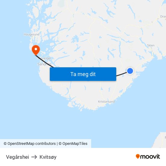 Vegårshei to Kvitsøy map