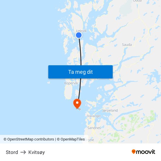 Stord to Kvitsøy map