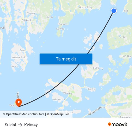 Suldal to Kvitsøy map