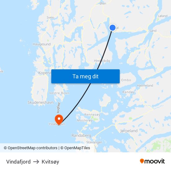 Vindafjord to Kvitsøy map