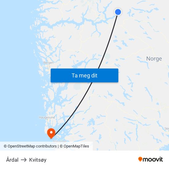 Årdal to Kvitsøy map
