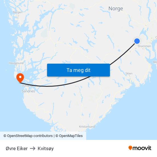 Øvre Eiker to Kvitsøy map