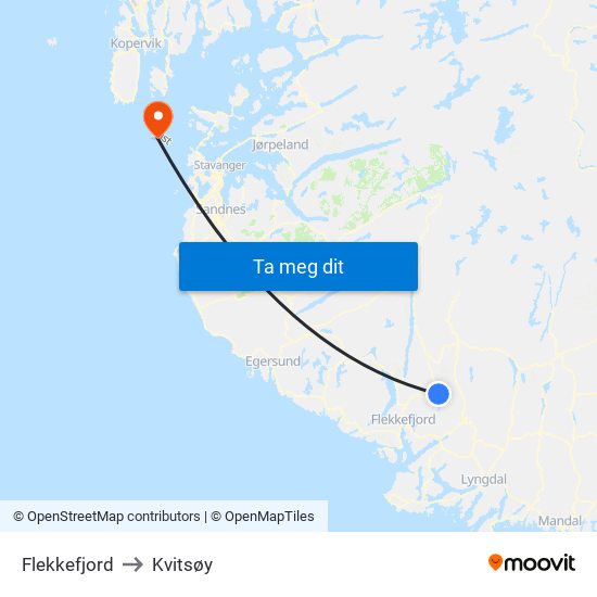 Flekkefjord to Kvitsøy map