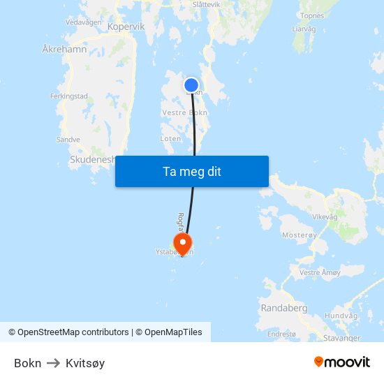 Bokn to Kvitsøy map