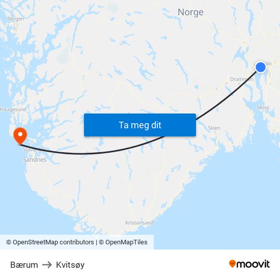 Bærum to Kvitsøy map