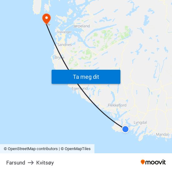 Farsund to Kvitsøy map