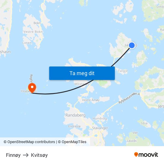 Finnøy to Kvitsøy map