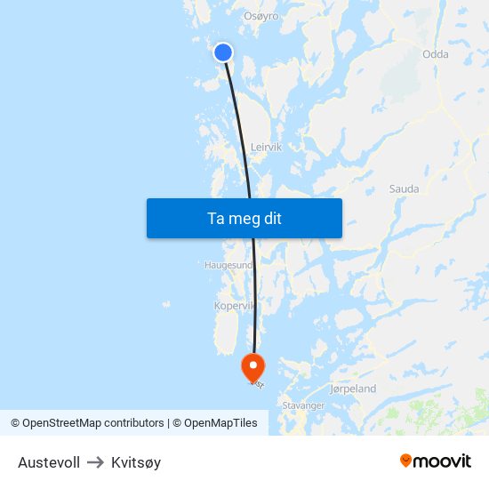 Austevoll to Kvitsøy map