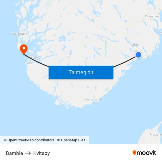 Bamble to Kvitsøy map