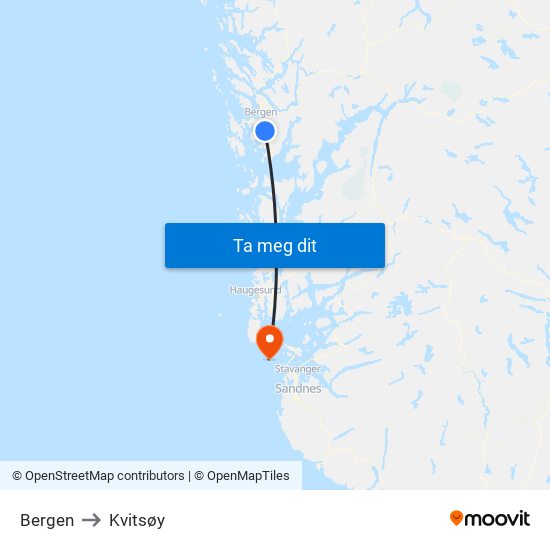 Bergen to Kvitsøy map