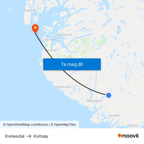 Kvinesdal to Kvitsøy map