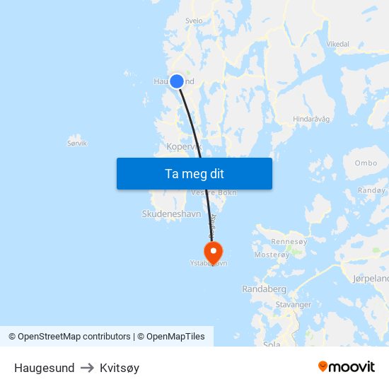 Haugesund to Kvitsøy map