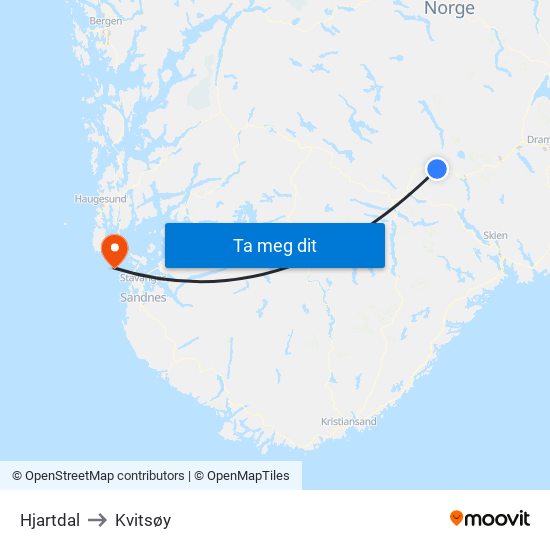 Hjartdal to Kvitsøy map