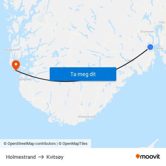 Holmestrand to Kvitsøy map