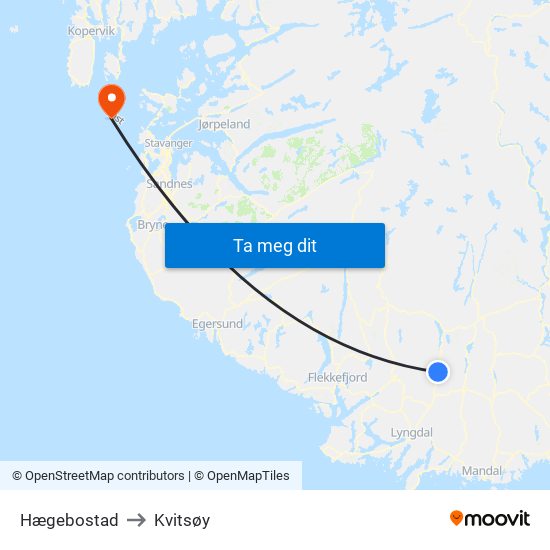 Hægebostad to Kvitsøy map