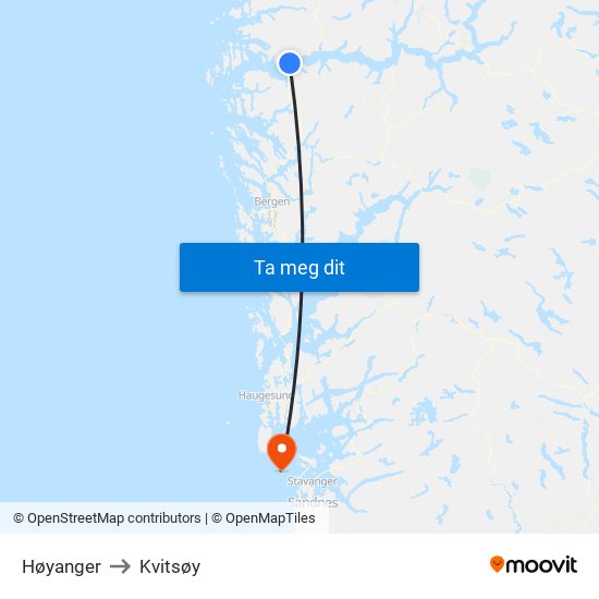 Høyanger to Kvitsøy map