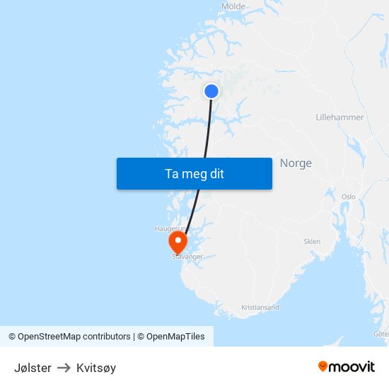 Jølster to Kvitsøy map
