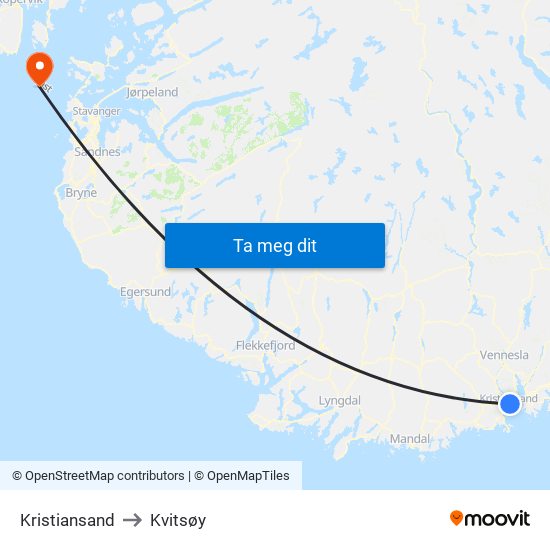 Kristiansand to Kvitsøy map