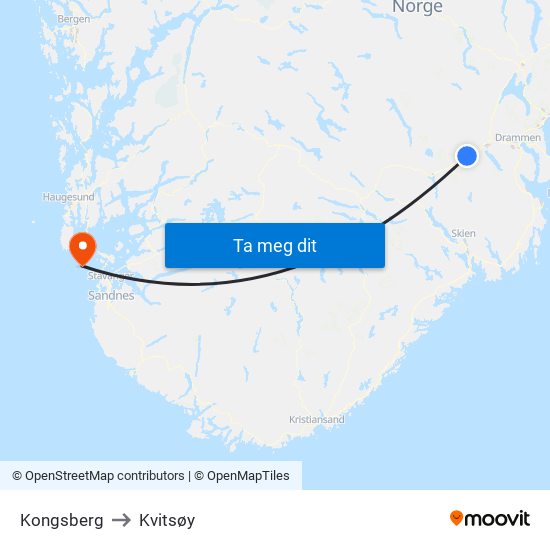 Kongsberg to Kvitsøy map